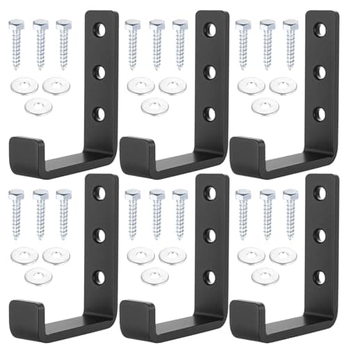 Image of McBlast 6 Pcs Wall Hooks for Hanging Heavy Duty Garage Hooks for Storage, Wall Mounted J Shaped Utility Hook for Home Gym Power Tools Ladder Shed Garden Tools Hanger Hook Organizer(Black, Large)