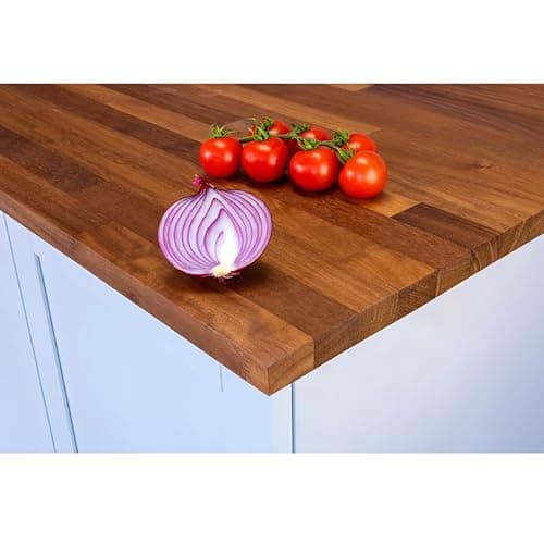 Image of Top Worktops Iroko Worktop 2m x 620mm x 28mm – Premium Solid Hardwood Kitchen Countertop, Unfinished Square Edge, Durable Golden Brown Timber Surface