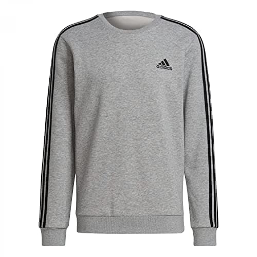 Image of adidas Men's Essentials Fleece 3-Stripes Sweatshirt, Medium Grey Heather / Black, L