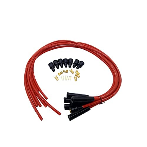 Image of 1 Set SHLPDFM Sparkplug leads Red Silicone 8mm 1m HT Leads Universal fits for 6 Cylinder Classic Cars