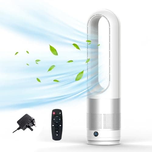 Image of 56cm Tower Fan with Air Purifier, 4000-5600rpm Bladeless Fan, Fans & Cooling, Cooler Fans, Standing Fanss, Tower Fansss Cooling Quiet Bedroom, with Remote Control, 8h Timer, 80° Oscillation (silver)