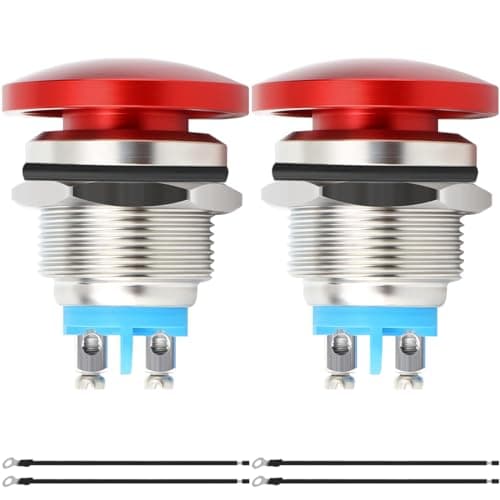 Image of MKBKLLJY 2Pcs 22mm Red Mushroom Head Push Button Switch Momentary Push Button IP65 Waterproof DC 12V 3A AC 110V 5A SPST with Domed Screw and Terminal Wires for Car Boat Truck Dryer Coffee machine