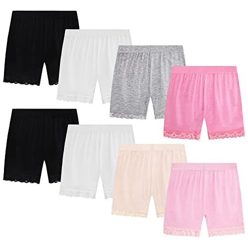 Image of GENTABY Girls Safety Dress Shorts Dance - Underskirts Cycling Bike Shorts Black White Pink Gym Sports Breathable Lace Pants 8 Pack 5-6 Years