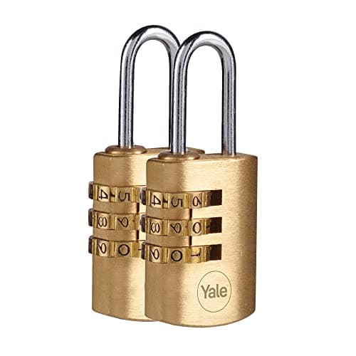 Image of YALE Y150B/22/120/2-2 Pack of Brass Combination Padlocks (22mm) - Indoor Steel Shackle Lock for Backpack, Locker, Tool Box - 3 Dial Lock 1000 Combinations - Standard Security - Multipack