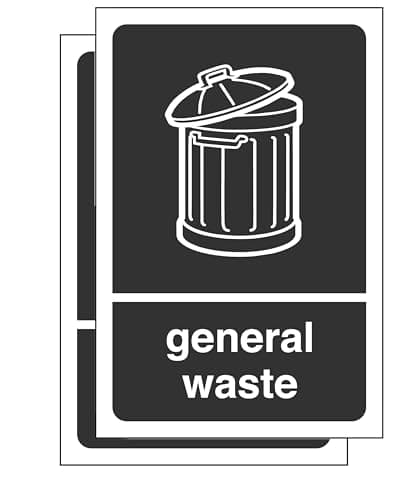 Image of General waste stickers - safety signs(Pack of 2) - High tack self-adhesive sticker (150mm x 100mm) Viewing Distance within 3m.