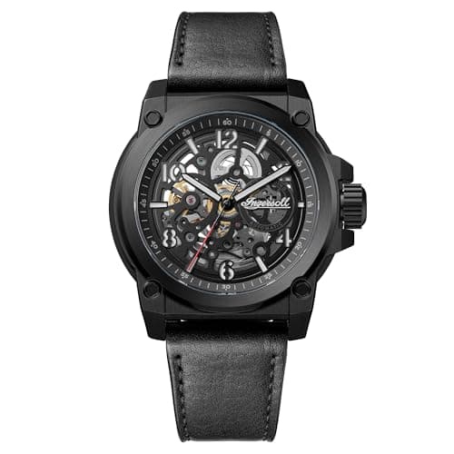 Image of Ingersoll The Anvil Mens 46.5mm Automatic Watch with Black Dial and Black Leather Strap