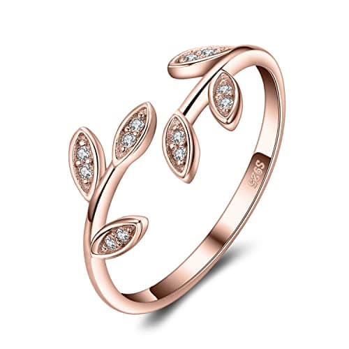 Image of JewelryPalace Olive Leaf Cubic Zirconia Open Adjustable Rings, Rose Gold Plated 925 Sterling Silver Rings for Women, Simulated Diamond Cuff Finger Thumb Band Ring, Girls Womens Jewelry Gifts