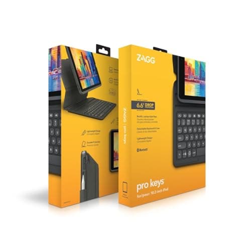 Image of ZAGG Pro Keys iPad Bluetooth Keyboard and Case for 10.2 inch iPad (Gen 7, 8 & 9) Backlit Keys, Lightweight, Pencil Holder, Folio Case, Detachable, Multi-Device Pairing, Long Battery Life (English)