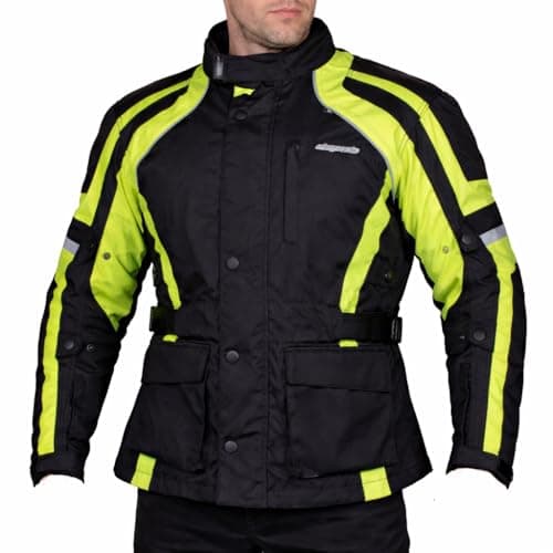 Image of RKsports COMMANDER WATERPROOF MOTORCYCLE MOTORBIKE JACKET BLACK CE ARMORS (5X-Large 50"/52", High Visibility)
