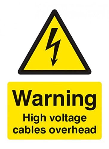 Image of Caledonia Signs 14007K Warning High Voltage Cable Overhead Sign, 400 mm x 300 mm, Rigid Plastic