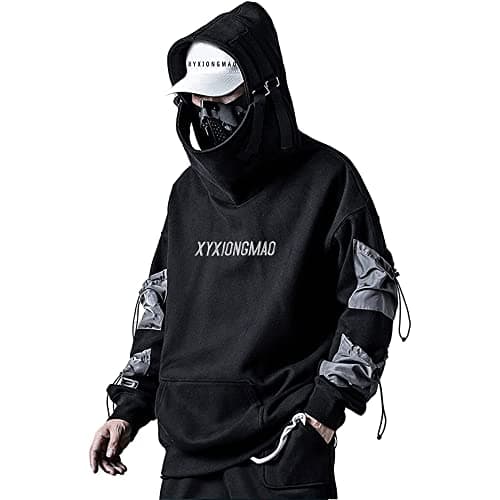Image of XYXIONGMAO Streetwear Techwear Hoodie Tactical Mens Black Urban Hip Hop Japanese Sweatshirt, Black, 3XL