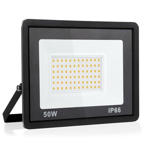 Image of Rravdst 50W LED Floodlight Outdoor, 5400LM Super Bright LED Security Lights, IP66 Waterproof, 3000K Warm White Flood Lights Wall Light for Warehouse, Garage, Backyard, 1 Pack