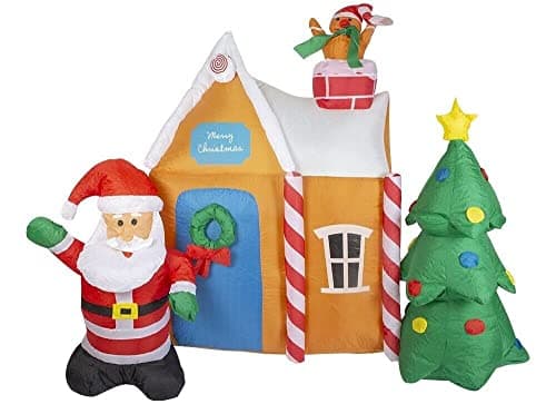 Image of Festive Multicolor LED Santa's Grotto with Santa & Tree - 185cm x 195cm (3-Piece Set) - Stunning & Unique Indoor/Outdoor Christmas Decor