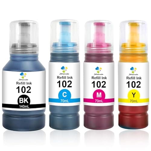 Image of Jettruemedia 102 Ink Replacement for Epson 102 Ink Bottles Multipack Compatible with EcoTank ET-2750 ET-2700 ET-2756 ET-2850 ET-2856 ET-2851 ET-3700 ET-3750 ET-4750 ET-4850 ET-4856 (BK/C/M/Y, 4-PK)