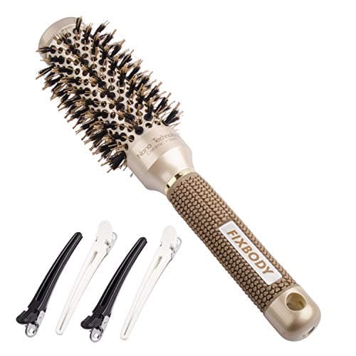 Image of FIXBODY Round Barrel Anti-Static Hair Brush with Boar Bristles, Nano Thermal Ceramic Coating & Ionic Tech for Hair Blow Drying, Styling, Curling, Straightening (2.5 Inch (Barrel 1.25 Inch))