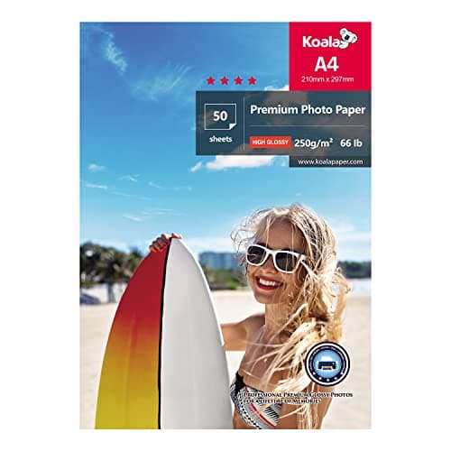 Image of KOALA Glossy Photo Paper A4 Size 250gsm 50 Sheets with Premium High Glossy Advanced Resin Coated for Canon Hp Epson Inkjet Printer
