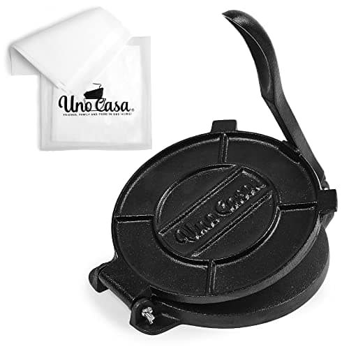 Image of Uno Casa Tortilla Press Cast Iron - 8 Inch, Pre-Seasoned Tortilla Maker with 100 Pcs Parchment Paper - Roti Maker Chapati Machine, Taco Press Cast Iron for Authentic Cooking