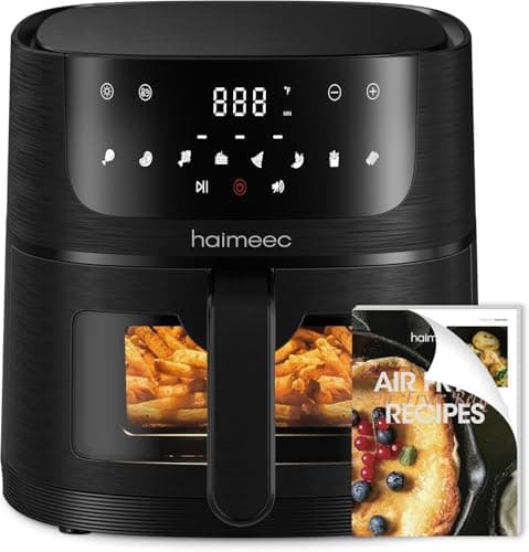 Image of HAIMEEC Air Fryer 6L, 8 cooking options, Visual Window, Max temp 220°C, Nonstick Basket, Digital touchscreen, Easy clean, Shake Reminder, Quiet<60dB for Healthy Cooking