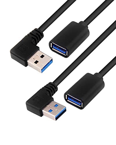 Image of USB Extension Cable Left+Right, USB A Male to A Female USB 3.0 Extension Cord Data Transfer Extender Cable with Gold-Plated Contacts for USB Flash Drive/Hard Drive (Left+Right, Black, 30cm, 2 Pack)