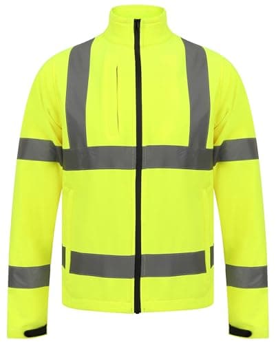 Image of BSBAAA FASHIONS Mens Hi Visibility Soft Shell Work Jacket, Safety Reflective Lightweight Windproof Coat, Outdoor Construction Jacket (Yellow, XXL)