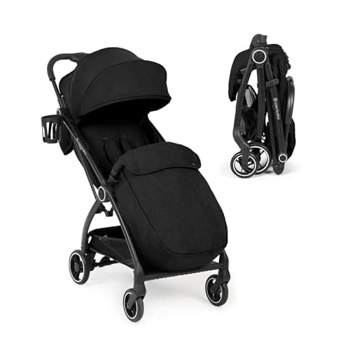 Image of Ickle Bubba Aries Max Autofold Compact Stroller - from Birth to Toddler up to 4 Years, Multi-Position Recline, Handy Auto-Fold Buggy, Large Seat with Footwarmer and Cup Holder (Black)