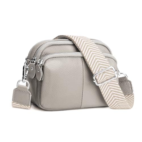 Image of befen Ladies Shoulder Bag Real Leather Handbag Small Camera Crossover Bag for Women Triple Cross Body Phone Bag for Daily Use-Grey