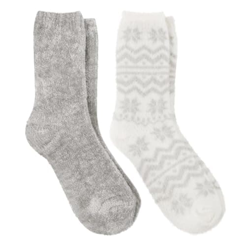 Image of totes toasties® Ladies Fair Isle & Chenille Supersoft Bed Socks (Twin Pack)