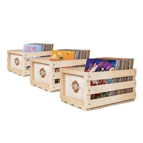 Image of Crosley AC1004A-NA3 Vinyl Record Storage Wooden Crates for up to 225 Albums, Portable Organizer Holder, Set of 3, Natural