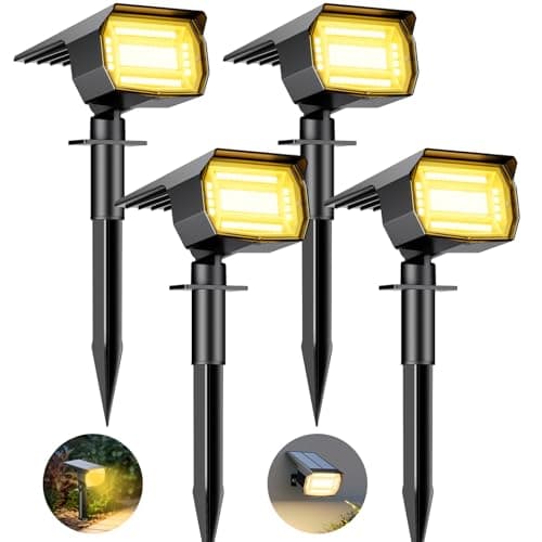 Image of btfarm 4 Pack Solar Lights Outdoor Garden, 72 LED Solar Spot Lights 3 Modes IP65 Waterproof Garden Uplighters Solar Powered, Auto ON/Off Spotlight for Yard Driveway Pathway Landscape Warm White
