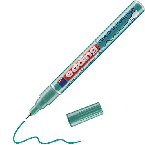 Image of edding 780 gloss paint marker - green metallic - 1 paint marker - extra-fine round nib 0.8 mm - paint pen for glass, pebbles, wood, plastic, paper - waterproof, high coverage