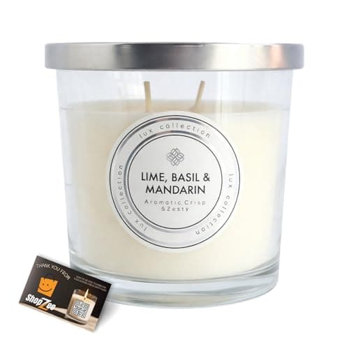 Image of 2 Wick Luxury Scented Candle in Glass Jar | Lux Collection, Dual Wick Candles Long Burning, Lasting Home Fragrance | Scented Candles Gifts for Women (Lime, Basil & Mandarin)
