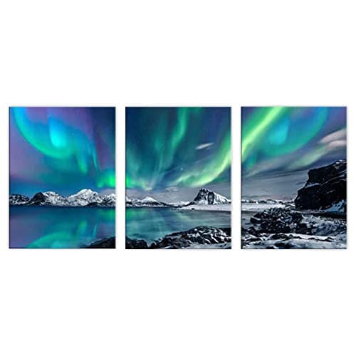Image of 3 Pieces Canvas Prints Aurora Scenery Paintings Picture Farmhouse Wall Decor Nature Northern Light Posters Modern Artwork for Living Room Bedroom Office Home (Unframe,16"×24"×3PCS (40×60cm×3PCS))