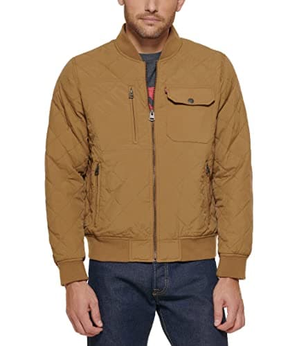 Image of Levi's Men's Diamond Quilted Bomber Jacket, Khaki, M