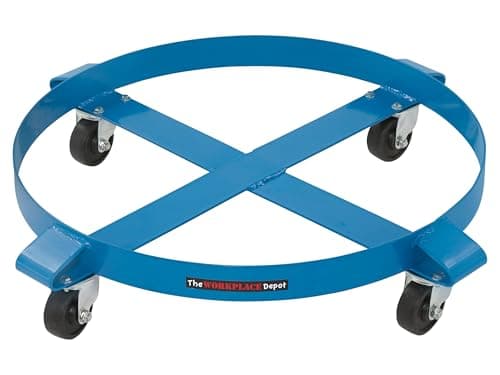 Image of Drum Dolly, Heavy Duty Blue Powder Coated Steel Barrel Cart for 200L (55 Gallon) Drums on 4 Swivel Castors with Cross Braces for Workshops, Factories, Warehouses