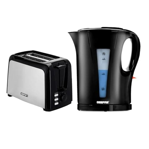Image of Geepas 2 Slice Bread Toaster & 1.7L Electric Kettle Kitchen Combo Set | 750W Toaster, 7 Level Browning Control, Defrost, Reheat & Cancel Function | 2200W Rapid Boil Cordless Jug Kettle