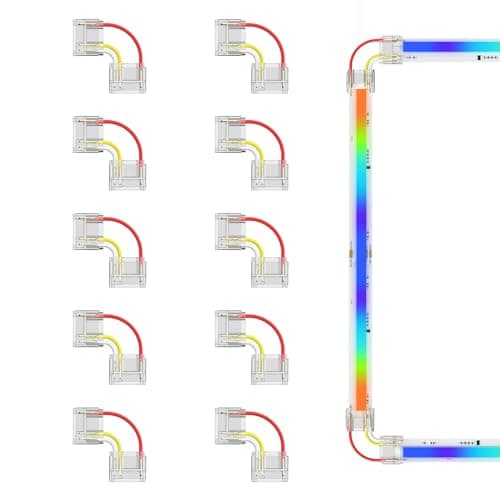 Image of PAUTIX 12mm Connectors for 3-Pin RGB Smart IC COB LED Strip Lights, 10pcs L-Shaped/Corner(Left) Connectors,Solderless Terminal Extension Connection Set,NOT for 10mm/8mm/5mm LED Tape Lights