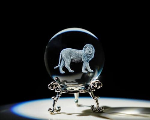 Image of HDCRYSTALGIFTS 60mm 3D Lion Crystal Ball Figurine Gifts for Women Men Glass Laser Engraved Animal Lion Crystal Ball with Stand Paperweights Glass Sphere Ball Ornaments Decor Gifts for Lovers