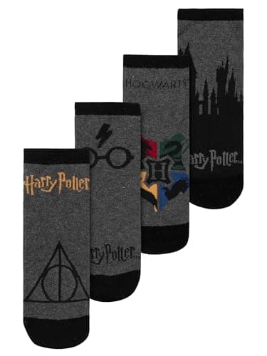 Image of Harry Potter Socks for Men - Hogwarts Men's Sneaker Stockings Grey/Black (Pack of 4), grey/black, 43-46