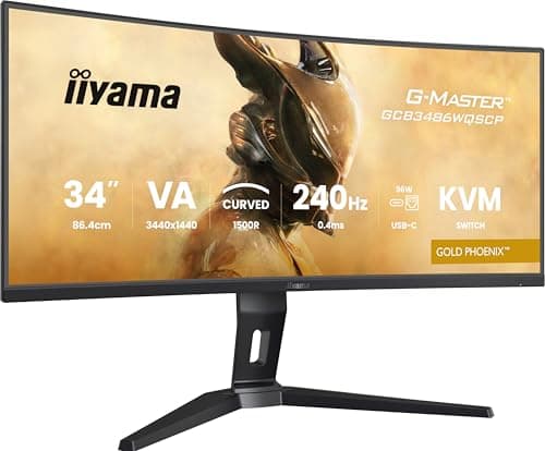Image of iiyama G-Master GCB3486WQSCP-B1 34 inch 240Hz Curved UWQHD, 0.4ms, FreeSync Premium, 3440x1440, 2x HDMI (2.1), 1x DP, 1x Type-C (Dock 95W PD), KVM, 2 x USB 3.2, 1 x USB-C, Height Adjustable Stand