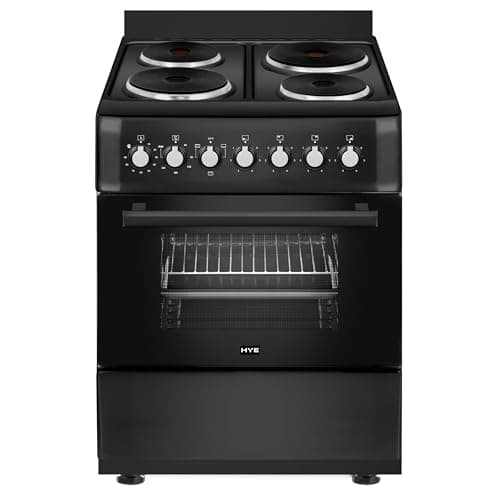 Image of Cooker - Electric Cooker, 4 Hotplates, 62L Electric Oven, Smart Cooking Controls & Programs, 60cm Width, Freestanding Design, Matte Black, Perfect For Family Homes - C01FS60E17