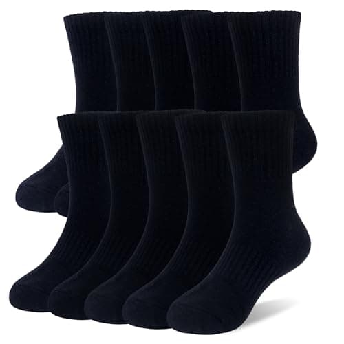 Image of SEEYAN Kids Socks Boys Girls Crew Socks Classic Black White Grey School Sports Casual Mid-calf Cotton Socks (10 Pairs Black, 13-15 Years)