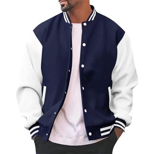 Image of Coat Men Jacket Men's Varsi Jacket Causal Slim Fit Letterman Baseball Bomb Er Jackets Urb an Classic College Jacket (Navy, S)