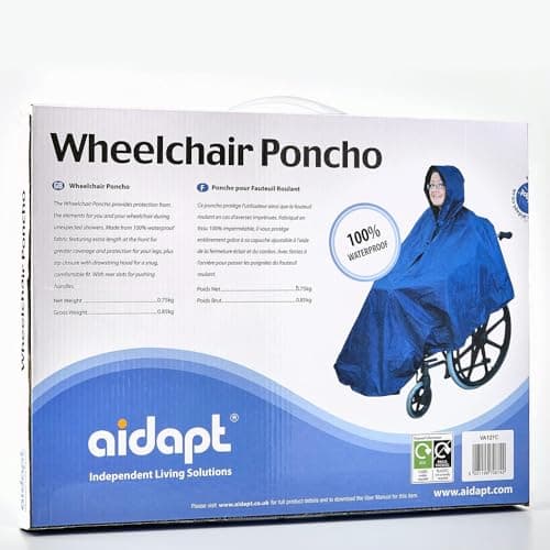 Image of Aidapt Waterproof Wheelchair Poncho Full Weather Protection, Showers, Rain, Cold, Drawstring Hood, Elasticated Cuffs, Universal Sizing,Mobility,Elderly,Cape,Scooter,Coverall,Disability,Navy Blue