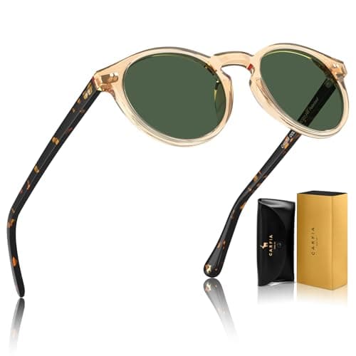 Image of CARFIA Mens Sunglasses Retro Polarised Eyewear UV400 Protection Round Frame in Acetate CA5289