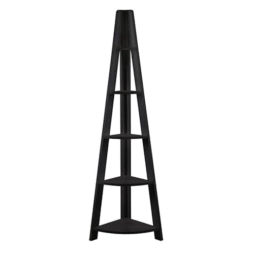 Image of TAD TIMBER ART DESIGN UK Riva Scandinavian 5 Tier Retro Corner Ladder Bookcase Shelving Shelf Freestanding Display Unit Black
