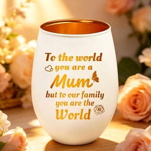 Image of Tea Light Candle Holders for Mum Birthday Gift, Sentiment Glass Holder & Mum Candle for Mom, Gold Lined Mother's Day Present, Heartfelt Home Decor Accessory
