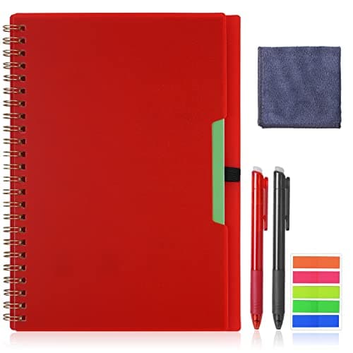 Image of Vicloon Smart Reusable Notebook A5, Wirebound Notebook with 2 Frixion Pen, Sticky Notes Flags and Wipe, Lined Notebook for Quick Sketch, Cloud Storage and Reuse (Red)