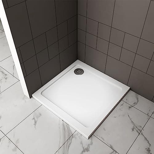Image of 760x760mm Shower Enclosure Base Shower White Square Stone Tray Include Waste Trap