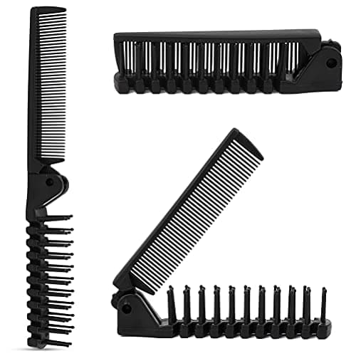 Image of Foldable Hair Brush and Comb, Plastic Portable Travel Hair Brush with Pocket Hair Comb Double Head Comb for Thick and Thin Hair (Black)
