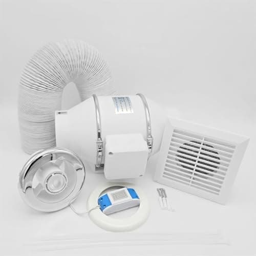 Image of FlowMax Turbo 100mm Shower Extractor Fan with Light – Inline Bathroom Extractor Fan Kit with LED & Adjustable Timer – Single Speed - Silent High Power Ventilation - Ceiling/Loft Exhaust Fan